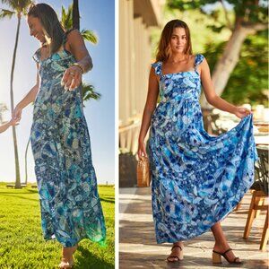 NEW Kenny Flowers Mauna Kea Hawaii Honu Ruffle Strap Resort Dress Vacation